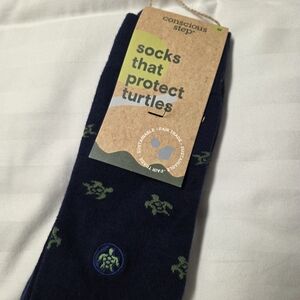 Navy Socks with Turtle Design